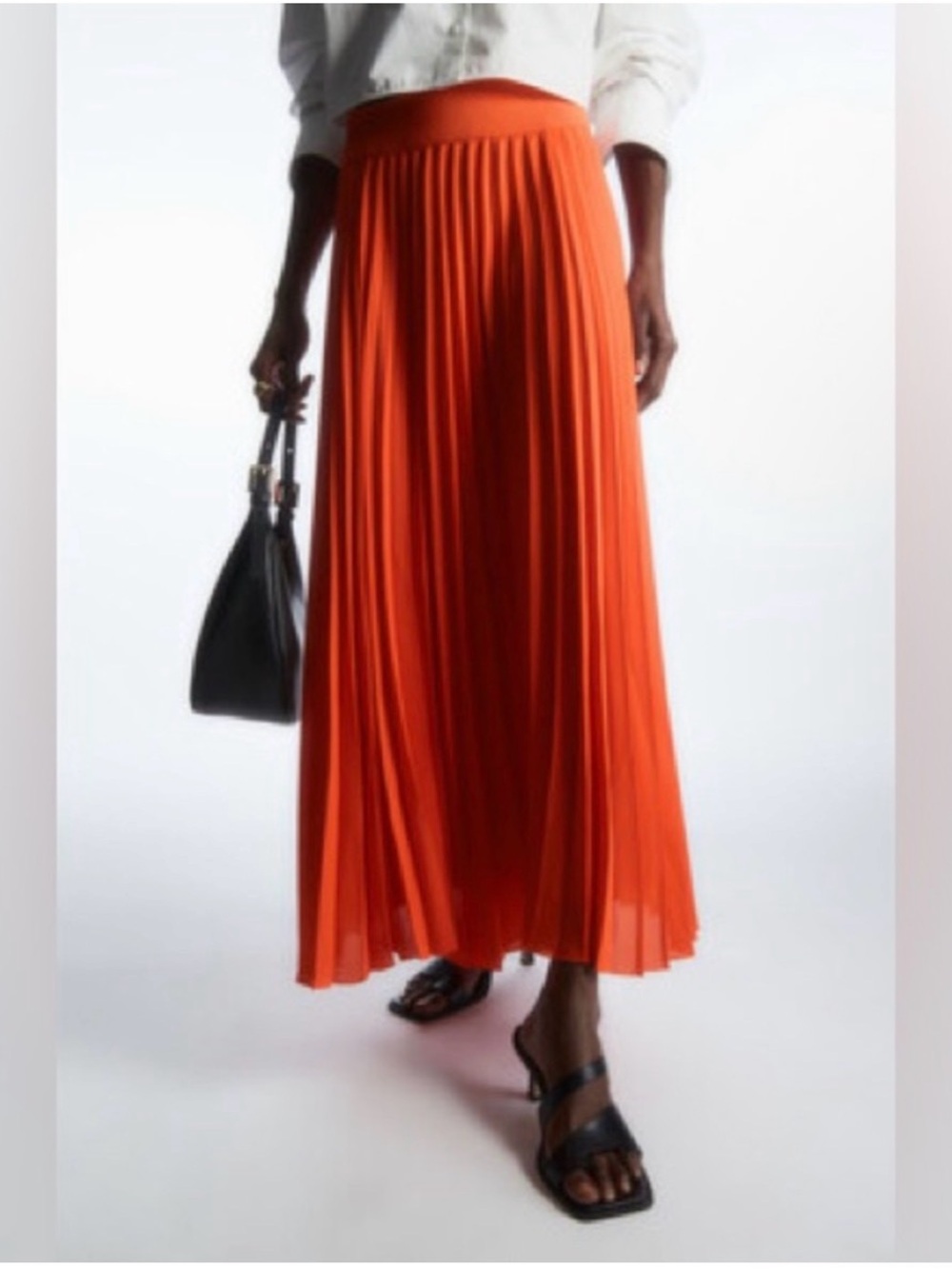 COS Orange Pleated Maxi Skirt